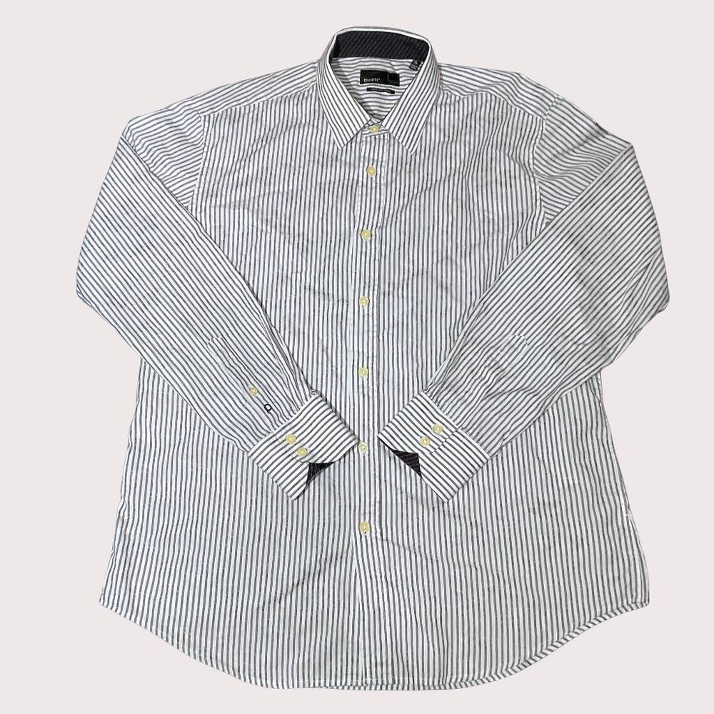 Quieti 100% Fine Cotton Button Down Shirt Men's XL White/Black Pinstripe Modern